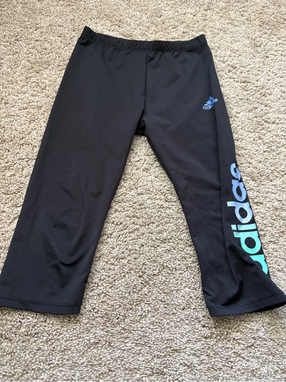adidas Black Capri Joggers with Teal Logo